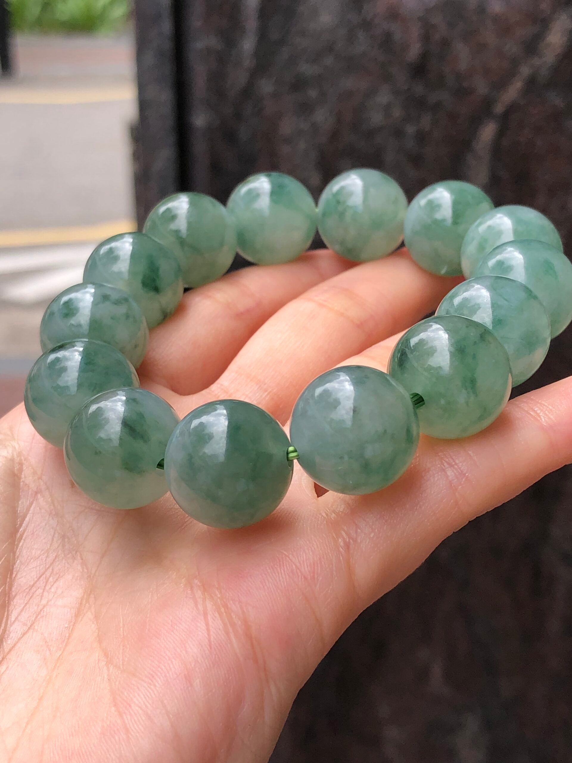 Icy Bluish Green Floral Jade Bracelet