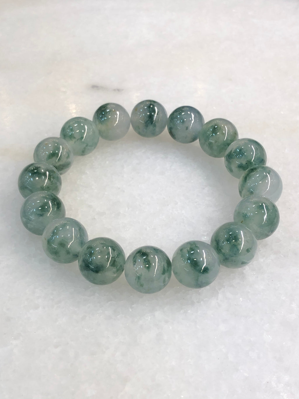 Type A Icy Piao Hua Jadeite Beads Bracelet