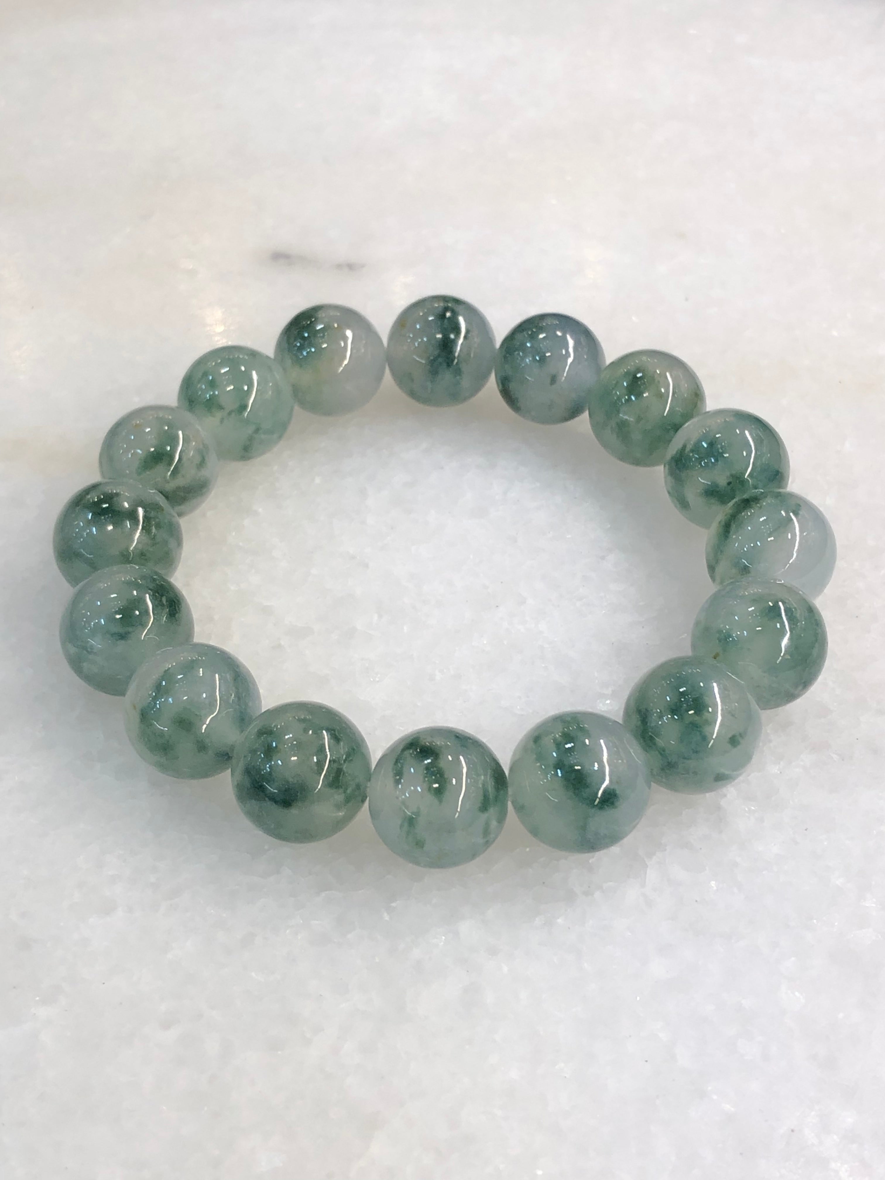 Type A Icy Piao Hua Jadeite Beads Bracelet
