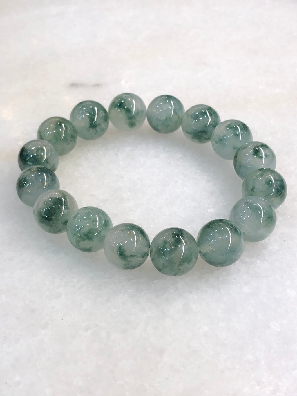 Type A Icy Piao Hua Jadeite Beads Bracelet