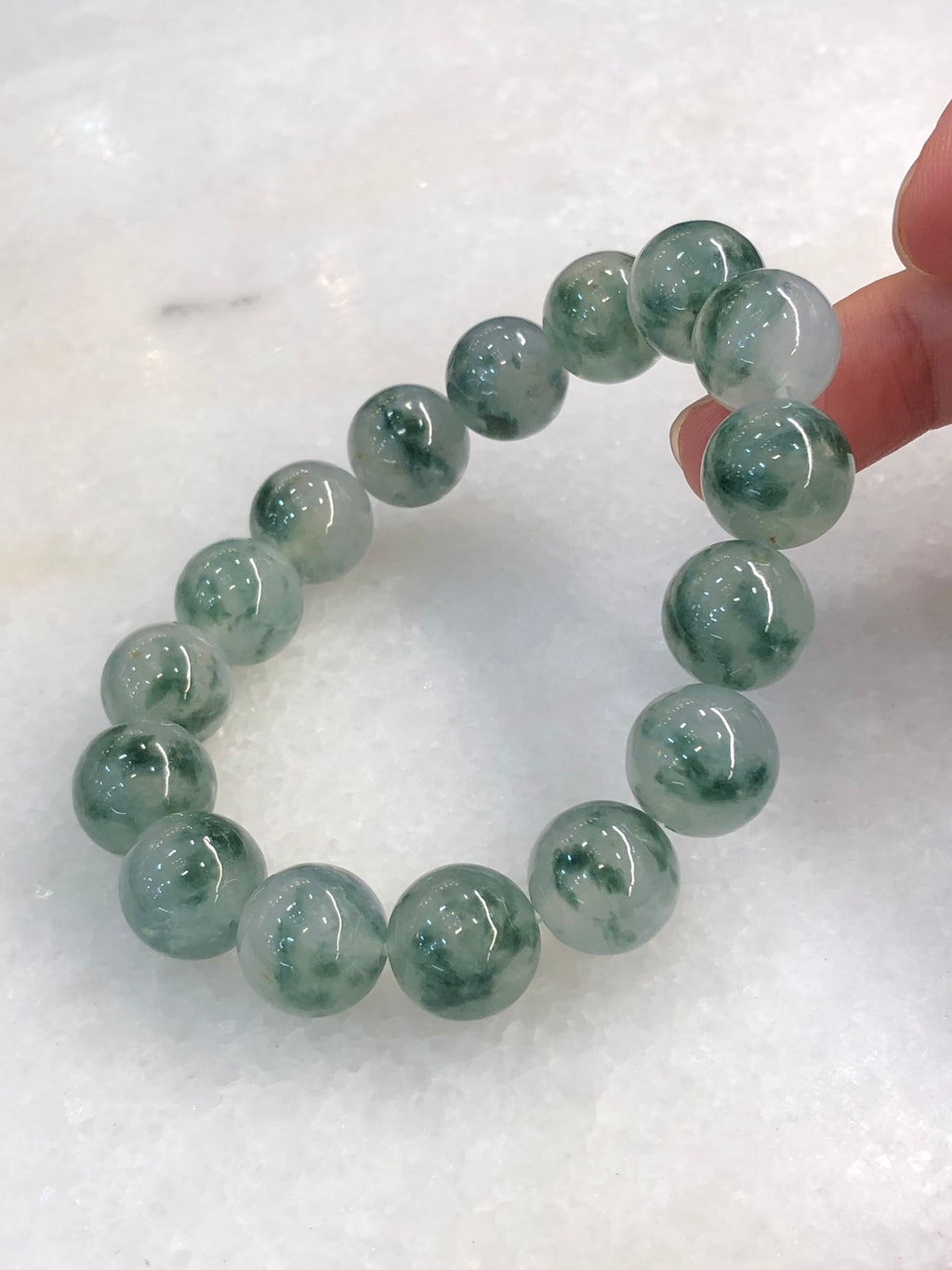 Type A Icy Piao Hua Jadeite Beads Bracelet