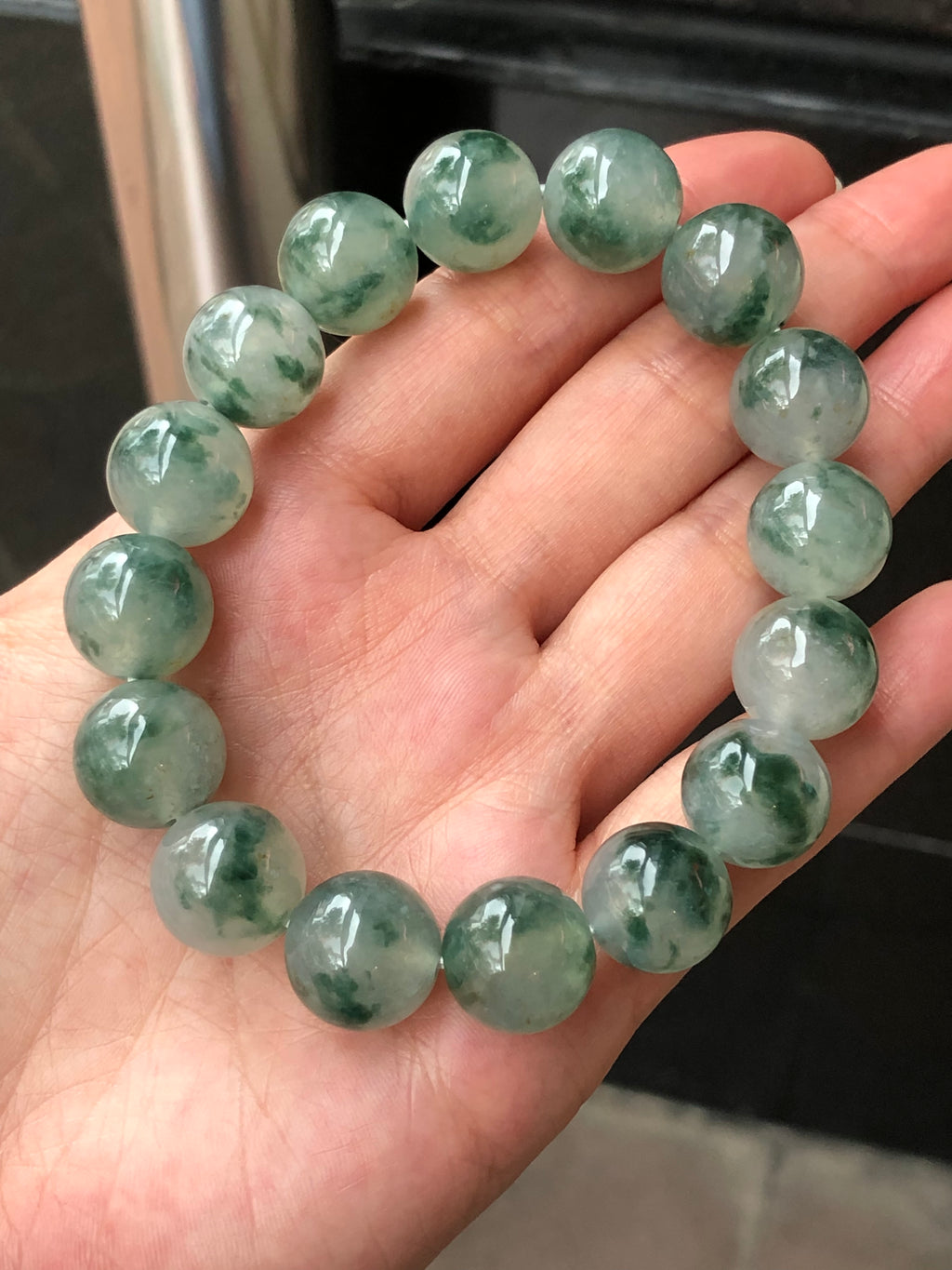 Type A Icy Piao Hua Jadeite Beads Bracelet