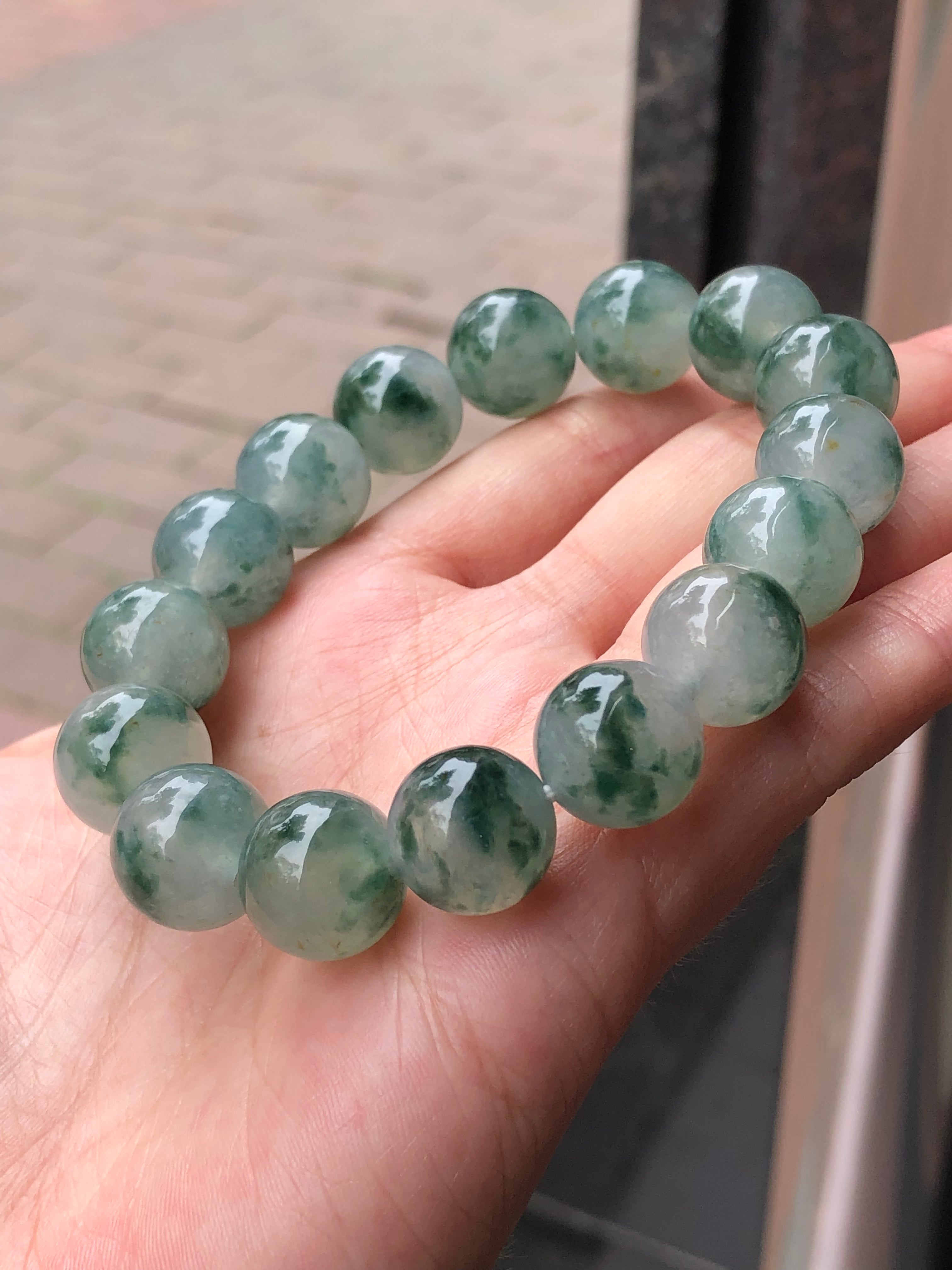 Type A Icy Piao Hua Jadeite Beads Bracelet