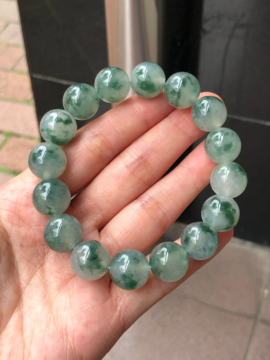 Type A Icy Piao Hua Jadeite Beads Bracelet