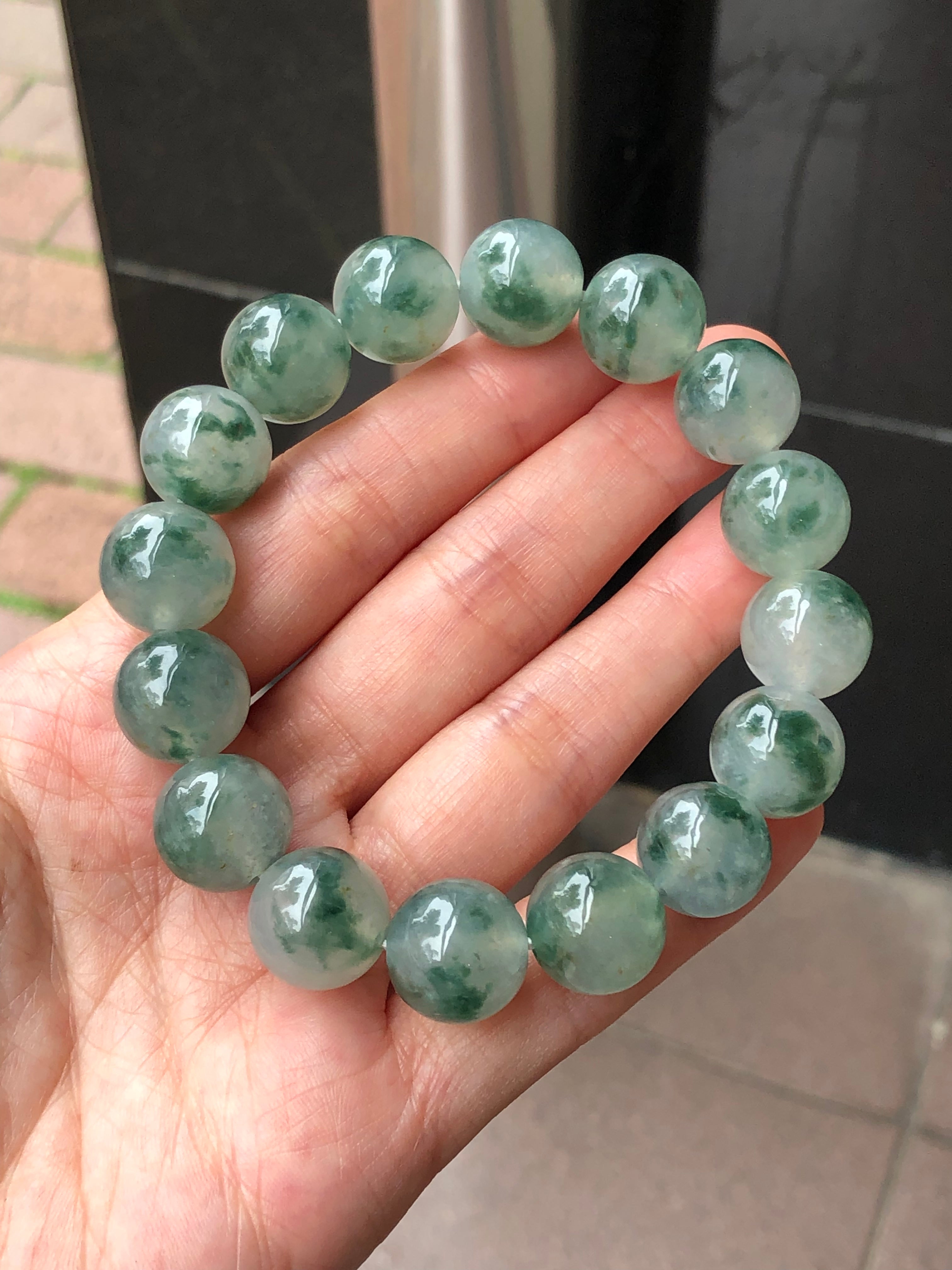 Type A Icy Piao Hua Jadeite Beads Bracelet