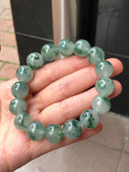 Type A Icy Piao Hua Jadeite Beads Bracelet
