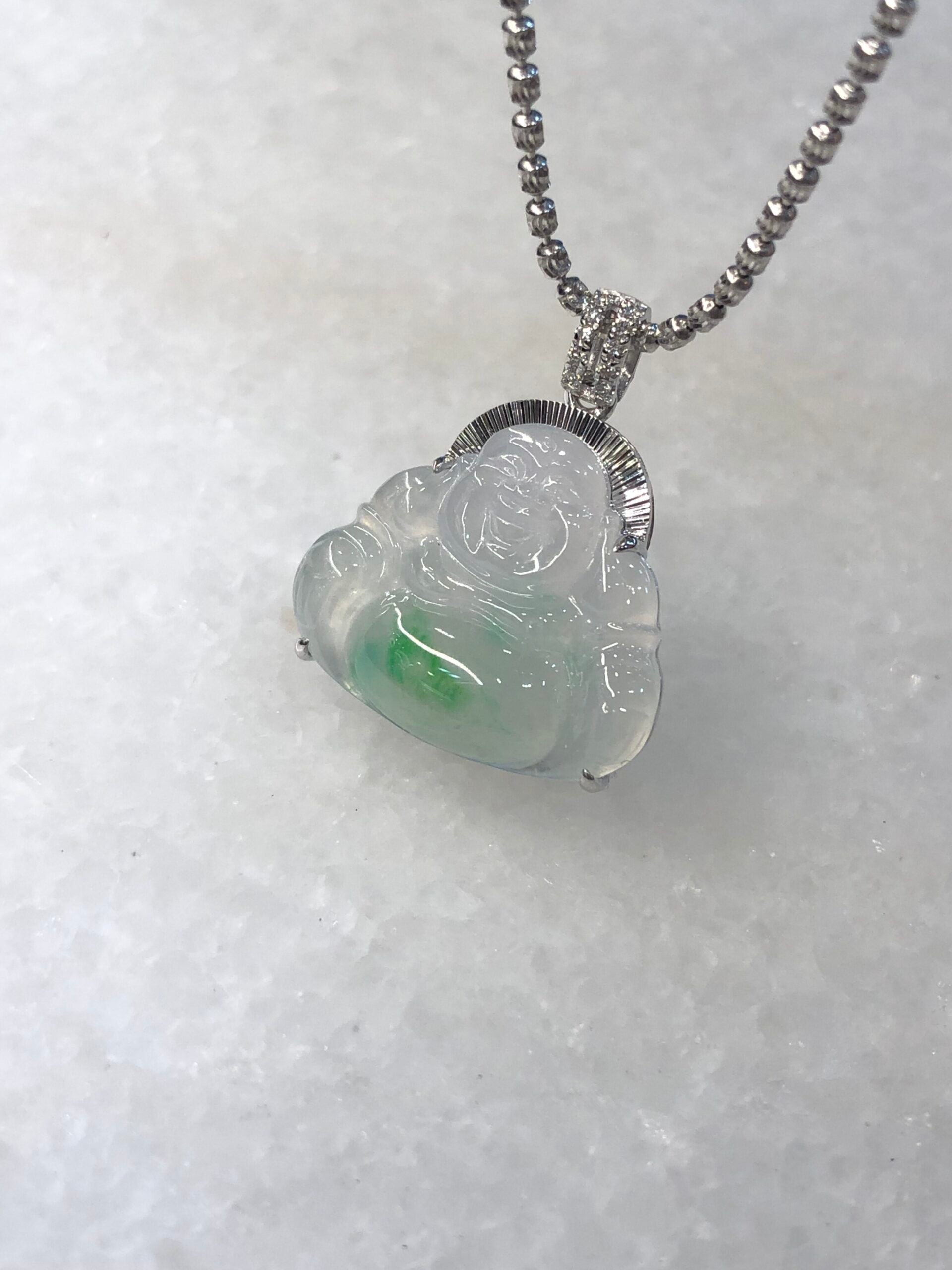Icy Green Jade Buddha Pendant