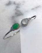 Green and Icy Jade Cabochons Bangle (Glassy Variety)