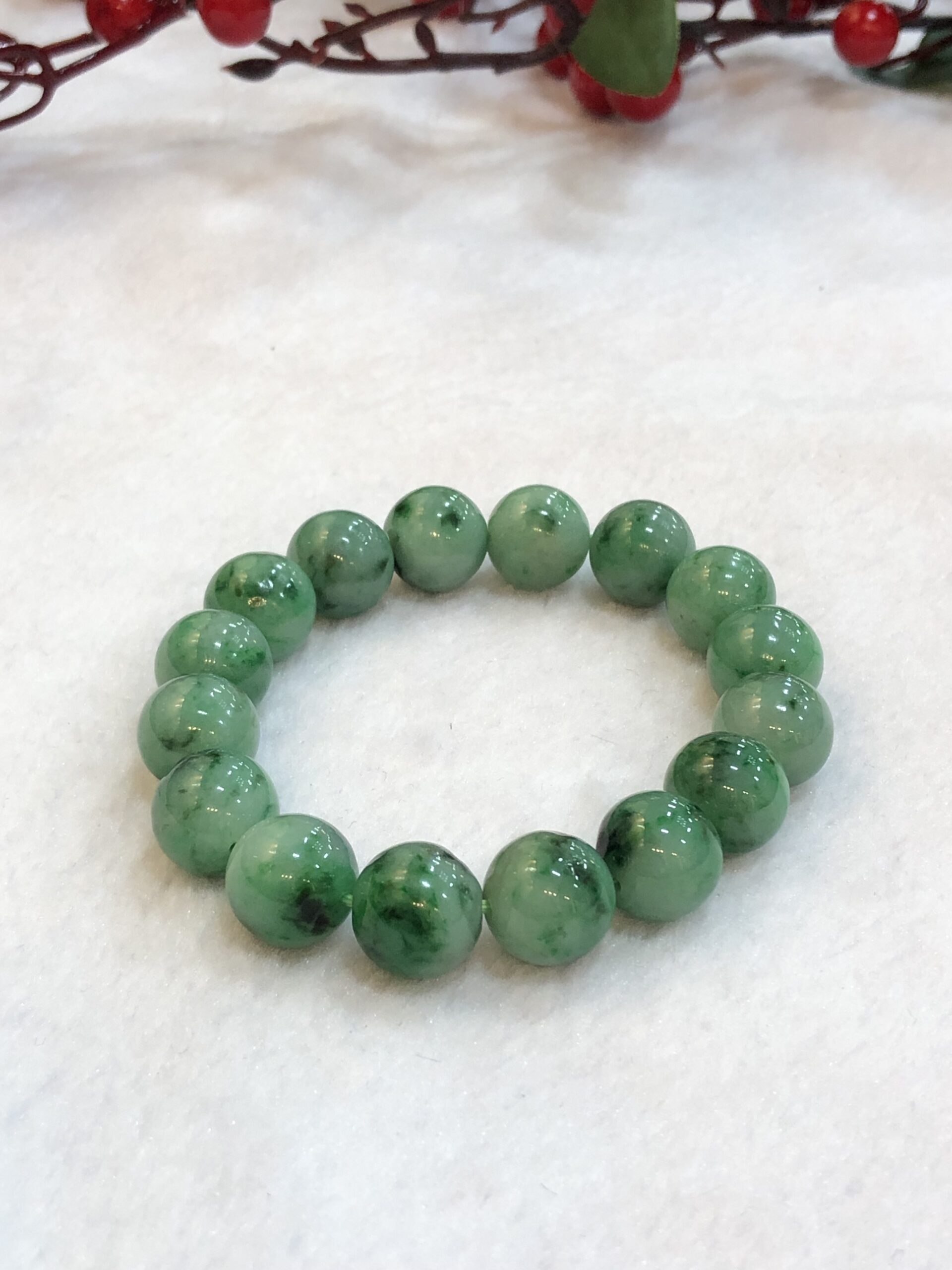 Burmese Jadeite Varied Green Natural Color 8mm Elastic Bracelet (JHBEA –  Jade Heaven